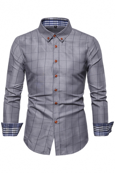 Elegant Men's Shirt Button Closure Stripe Printed Long Sleeves Button-down Slim Fitted Shirt