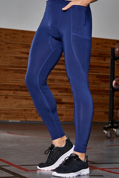 Men Modern Fitness Pants Pure Color Mid-Rise Elastic Waist Ankle Length Skinny Pants