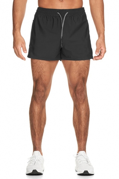 Men Modern Jogger Shorts Solid Color Welt Back Pockets Drawstring Waist Mini Length Regular Shorts
