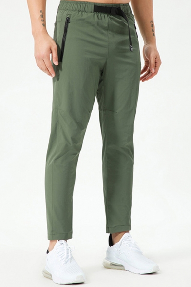 Men Modern Sporty Pants Solid Color Elastic Waist Full Length Straight-Cut Fitted Pants
