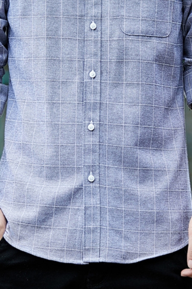 Popular Shirt Plaid Print ed Button Closure Long Sleeve Button-down Collar Regular Shirt for Men
