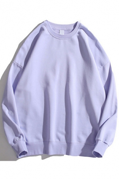 Simple Sweatshirt Solid Color Long Sleeve Crew Neck Loose Fit Pullover Sweatshirt Top for Men