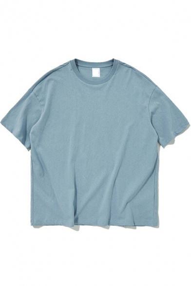 Simple Sweatshirt Solid Color Round Neck Half Sleeve Loose Fit Pullover Sweatshirt for Men