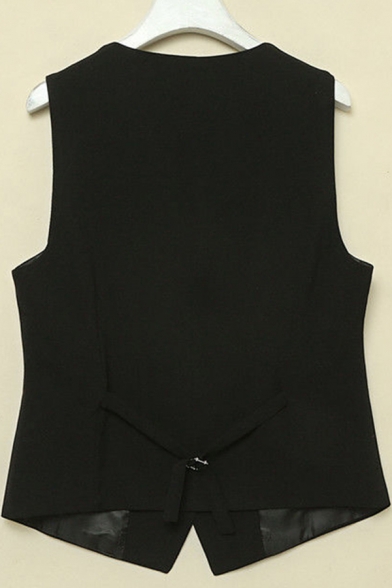 Sporty Suit Vest Solid Color V-Neck Button Closure Slim Fit Suit Vest for Men