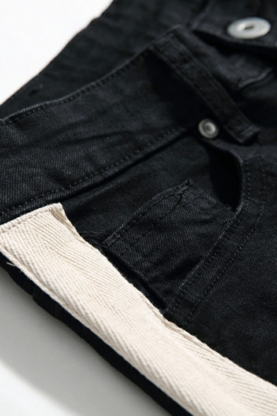 Street Look Jeans Knee Cut Stripe Side Casual Zipper Fly Ripped Skinny Jeans for Men