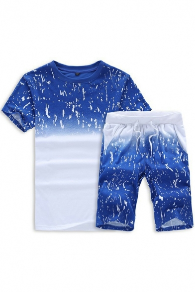 Stylish Co-ords Contrast Spot Print Short Sleeves T-Shirt & Shorts Slim Fitted Co-ords for Men