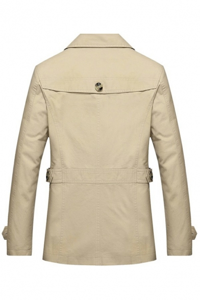 Trendy Mens Trench Coat Plain Single Breasted Long Sleeve Lapel Collar Slim Trench Coat