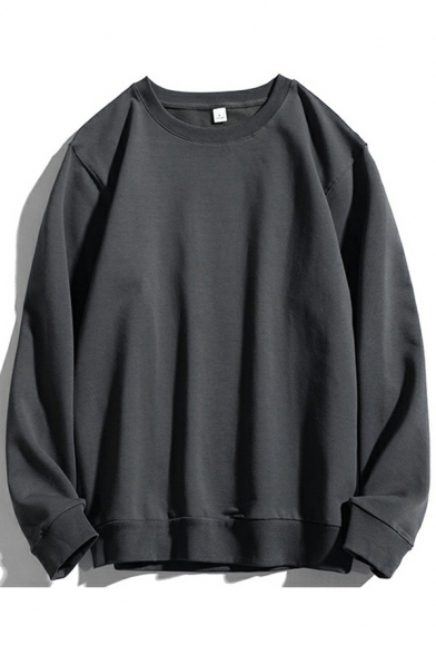 Casual Sweatshirt Plain Long Sleeve Round Neck Loose Pullover Sweatshirt Top for Guys