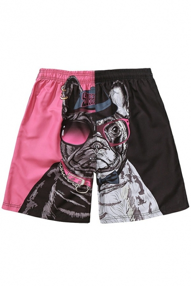 Freestyle Drawstring Shorts Dog Pattern Elastic Waist Pocket Relaxed Fit Shorts for Men