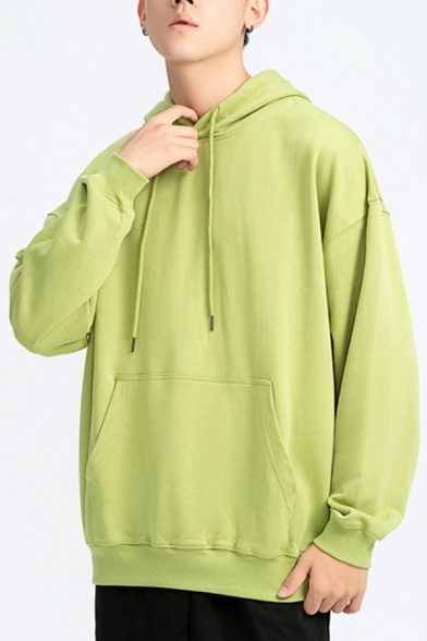 Leisure Guy Sweatshirt Plain Kanga Pocket Long Sleeve Loose Fit Drawstring Hoodie for Men