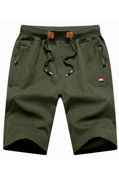 Modern Mens Shorts Solid Color Zipper Pocket Knee Length Drawstring Waist Slim Shorts