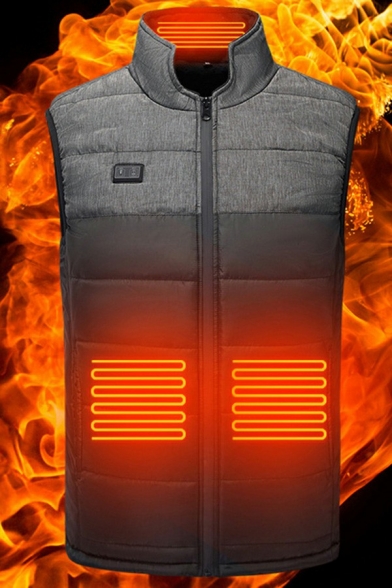 Modern Vest Color Block Logo Print Sleeveless Pockets Detail Zip-Fly Regular Vest for Men