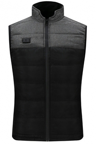 Modern Vest Color Block Logo Print Sleeveless Pockets Detail Zip-Fly Regular Vest for Men