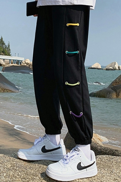 Popular Drawstring Pants Plain Ribbon Embellishment Elastic Waist Ankle Length Loose Jogger Pants for Men