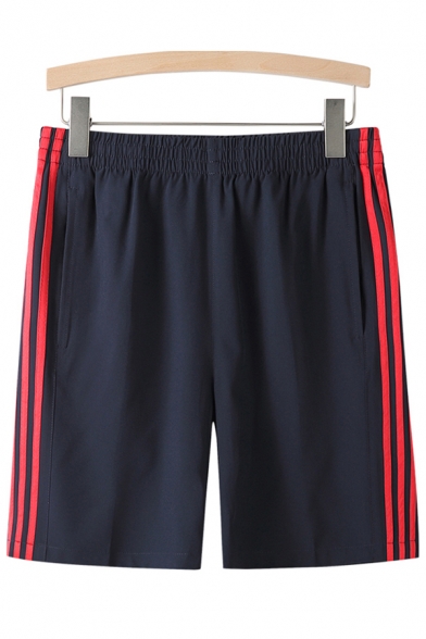 Sporty Shorts Stripe Pattern Drawstrings Detail Mid-Rise Fitness Shorts for Men