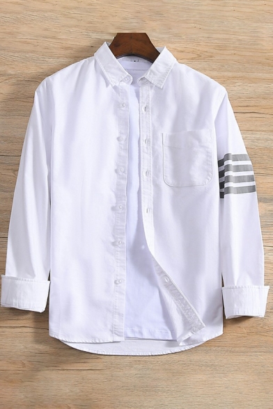 Street Style Men's Shirt Stripe Printed Button Closure Long Sleeve Relaxed Lapel Shirt