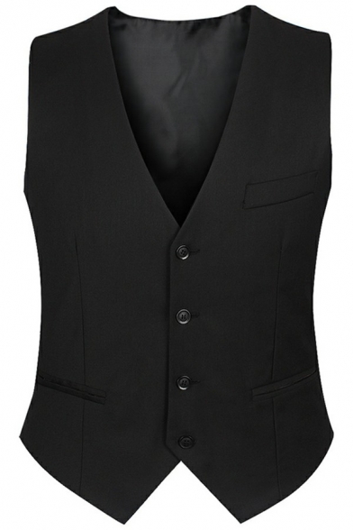 Classic Mens Suit Vest Pockets Detail Single Breasted Solid Color Slim Fit Suit Vest
