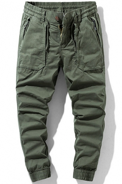 Cool Guys Cargo Pants Pure Color Pocket Detailed Zipper Fly Regular Fit Pants