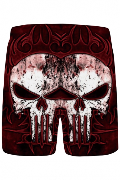 Dashing Shorts Skull 3D Printed Elastic Rise Relaxed Fitted Shorts for Men