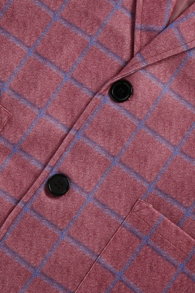 Fashionable Plaid Pattern Mens Suit Single-Breasted Lapel Collar Welt Pockets Slim Fit Blazer