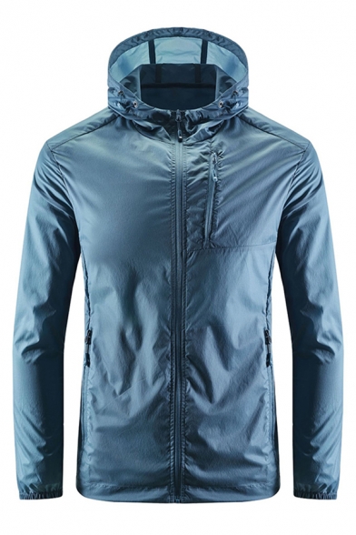 Freestyle Trench Coat Plain Zip-Fly Long Sleeve Hooded Regular Trench Coat for Men