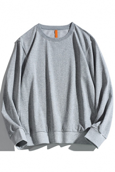 Guys Casual Sweatshirt Solid Color Long Sleeve Round Neck Loose Pullover Sweatshirt Top