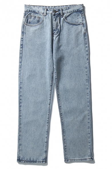 Popular Jeans Solid Color Stretch Denim Two-Pocket Styling Zip Closure Regular Jeans for Men