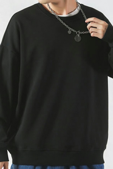 Stylish Sweatshirt Plain Long Sleeve Crew Neck Regular Pullover Sweatshirt for Guys