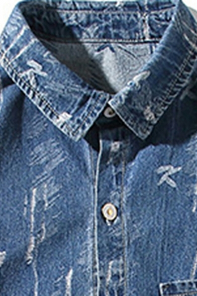 Fashionable Jacket Graffiti Printed Single Breasted Turn-Down Collar Long-sleeved Loose Denim Jacket for Men