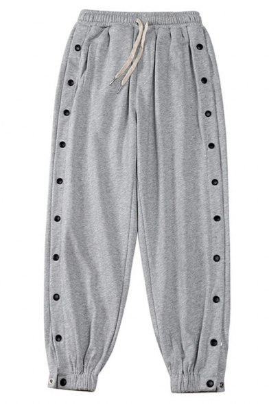 Freestyle Harem Pants Plain Drawstring Button Detailed Long Loose Pants for Men
