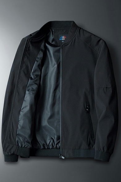 Men Fashionable Bomber Jacket Solid Color Zip-Fly Pocket Detail Loose Fitted Bomber Jacket