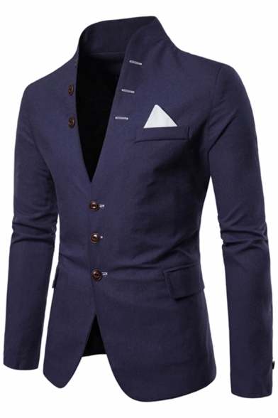 Men Modern Blazer Plain Single Breasted Long Sleeve Stand Collar Regular Blazer Top