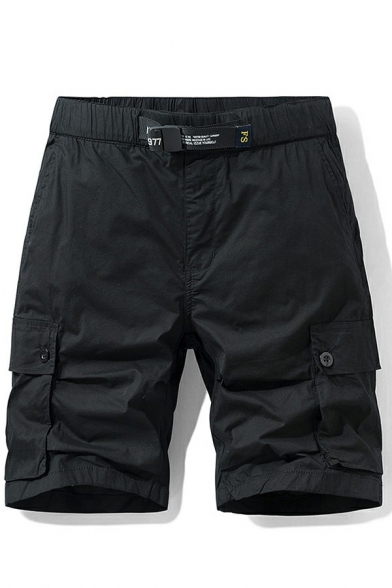 Men Stylish Shorts Plain Zip Closure Flap Pocket Knee Length Fitted Cargo Shorts