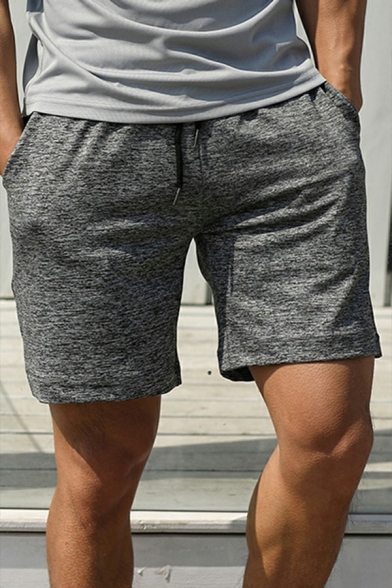 Mens Sporty Shorts Solid Color Drawstring Waist Loose Fit Mini Shorts