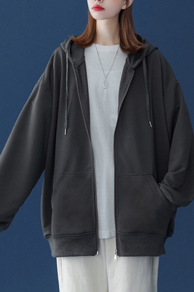 Popular Hoodie Solid Color Pocket Decorated Long Sleeve Zip Up Loose Hoodie for Men