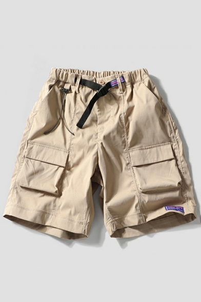 Stylish Shorts Pure Color Flap Pocket Mid Rise Zip-Fly Relaxed Fit Cargo Shorts for Men