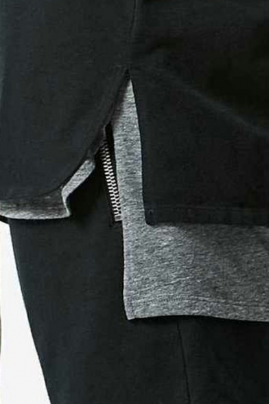 Basic Sweatshirt Plain Side Slit Design Crew Neck Long Sleeve Regular Fit Pullover Sweatshirt for Men
