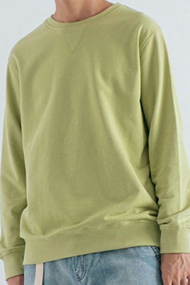 Basic Sweatshirt Pure Color Long Sleeve Crew Neck Loose Pullover Sweatshirt Top for Men