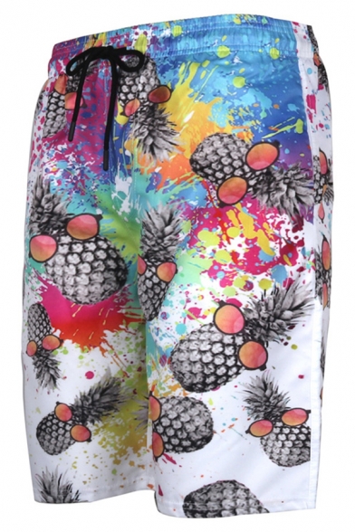 Leisure Shorts Tropical Printed Drawstring Mid Rise Knee Length Loose Fit Shorts for Men