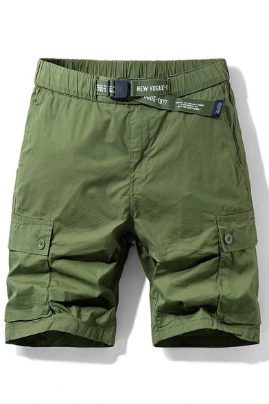 Men Stylish Shorts Plain Zip Closure Flap Pocket Knee Length Fitted Cargo Shorts