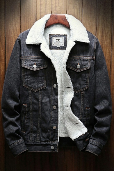 Modern Denim Jacket Bleach Plain Long Sleeves Spread Collar Flap Pockets Button up Fit Jacket for Men