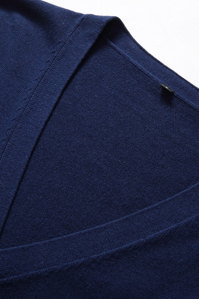 Modern Mens Cardigan Pure Color Knit Long Sleeve V-neck Button-down Regular Fit Cardigan