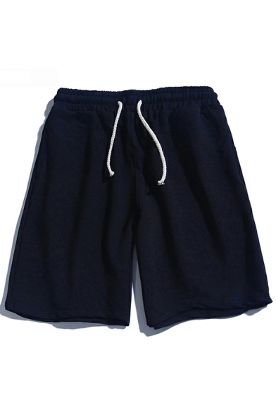 Simple Shorts Drawstring Pure Color Pocket Detail Mid Rise Loose Sport Shorts for Men