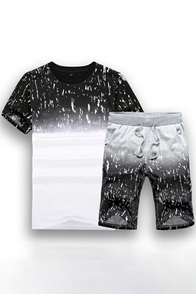 Stylish Co-ords Contrast Spot Print Short Sleeves T-Shirt & Shorts Slim Fitted Co-ords for Men