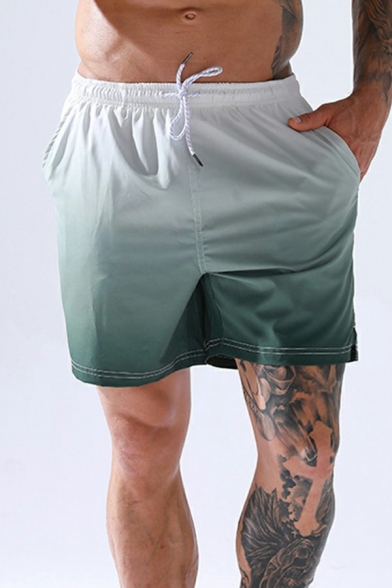 Unique Shorts Ombre Printed Drawstring Mid Rise Front Pocket Relaxed Fit Beach Shorts for Men