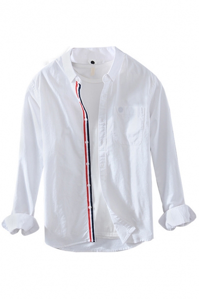Basic Mens Shirt Plain Buttoned Collar Long Sleeves Button-down Regular Fit Shirt