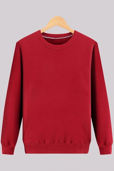 Basic Sweatshirt Plain Long Sleeve Crew Neck Relaxed Fit Pullover Sweatshirt for Guys