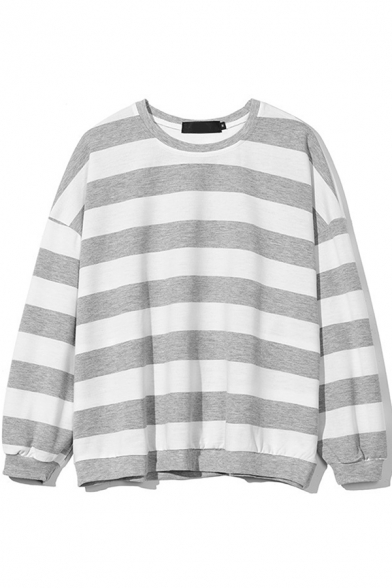 Casual Boys Sweatshirt Stripe Printed Long Sleeve Crew Neck Loose Pullover Sweatshirt