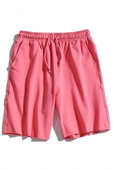 Casual Shorts Pure Color Drawstring Waist Loose Wide-Leg Shorts for Men