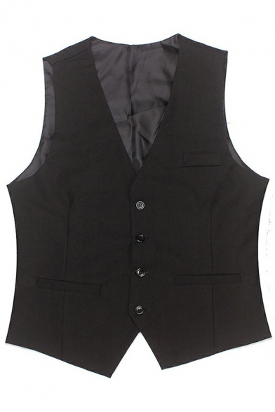 Classic Mens Suit Vest Pockets Detail Single Breasted Solid Color Slim Fit Suit Vest
